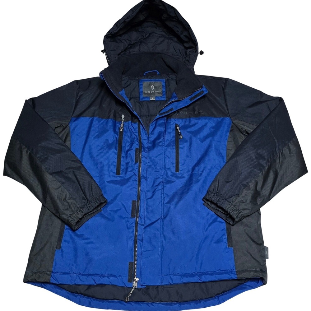 Free Country Men's L Hooded Insulated Jacket Coat Blue/Black Water Resistant